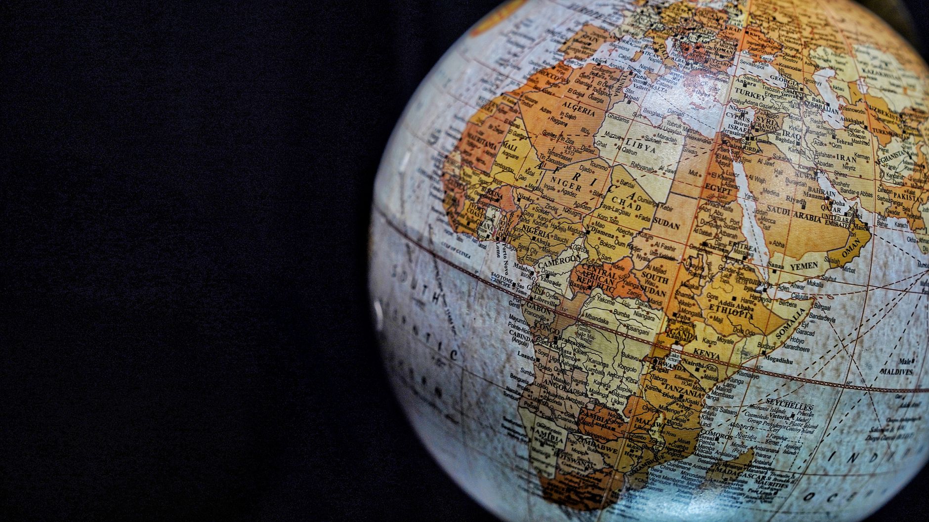 World map globe showing continents and countries geography