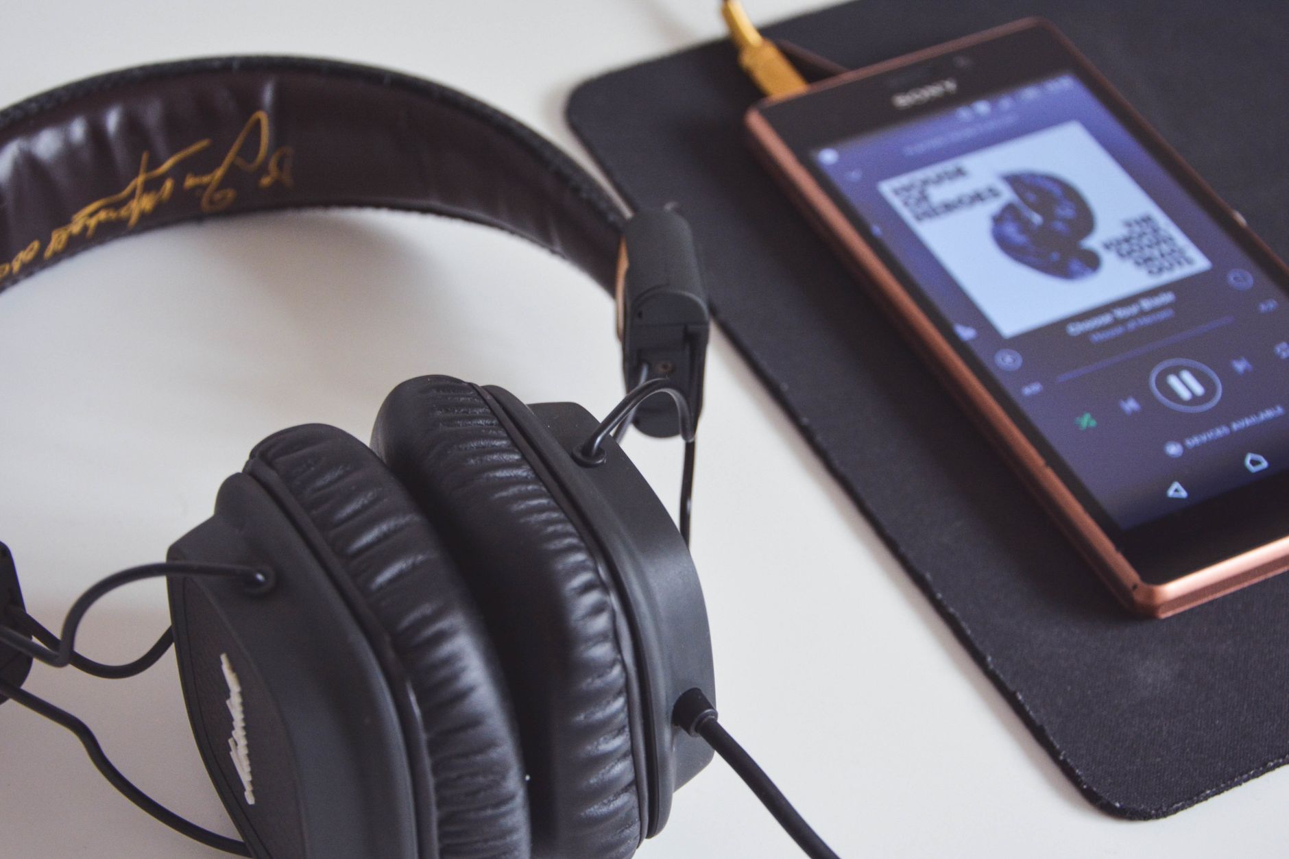 Smartphone streaming music with headphones