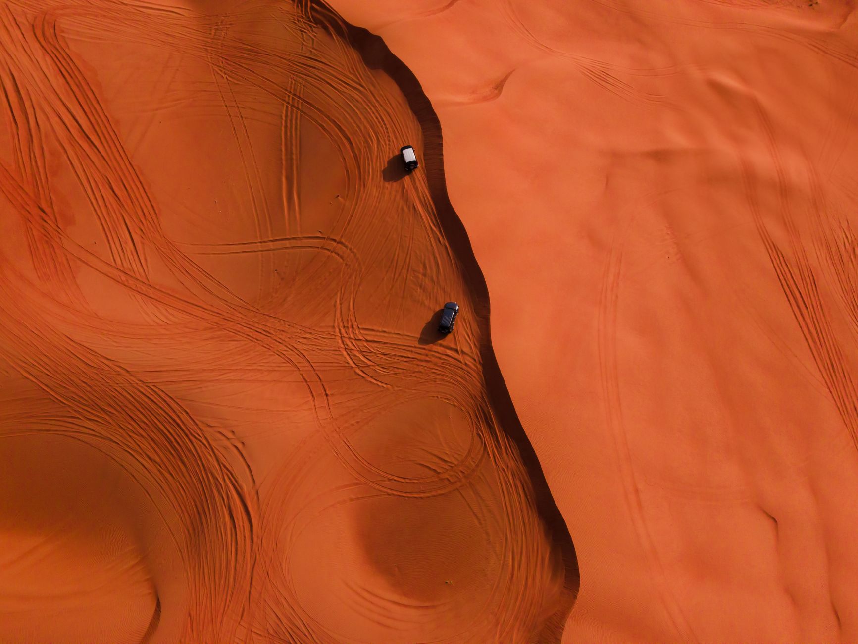 Aerial view of desert sand dunes, representing the Sahara and Atacama deserts
