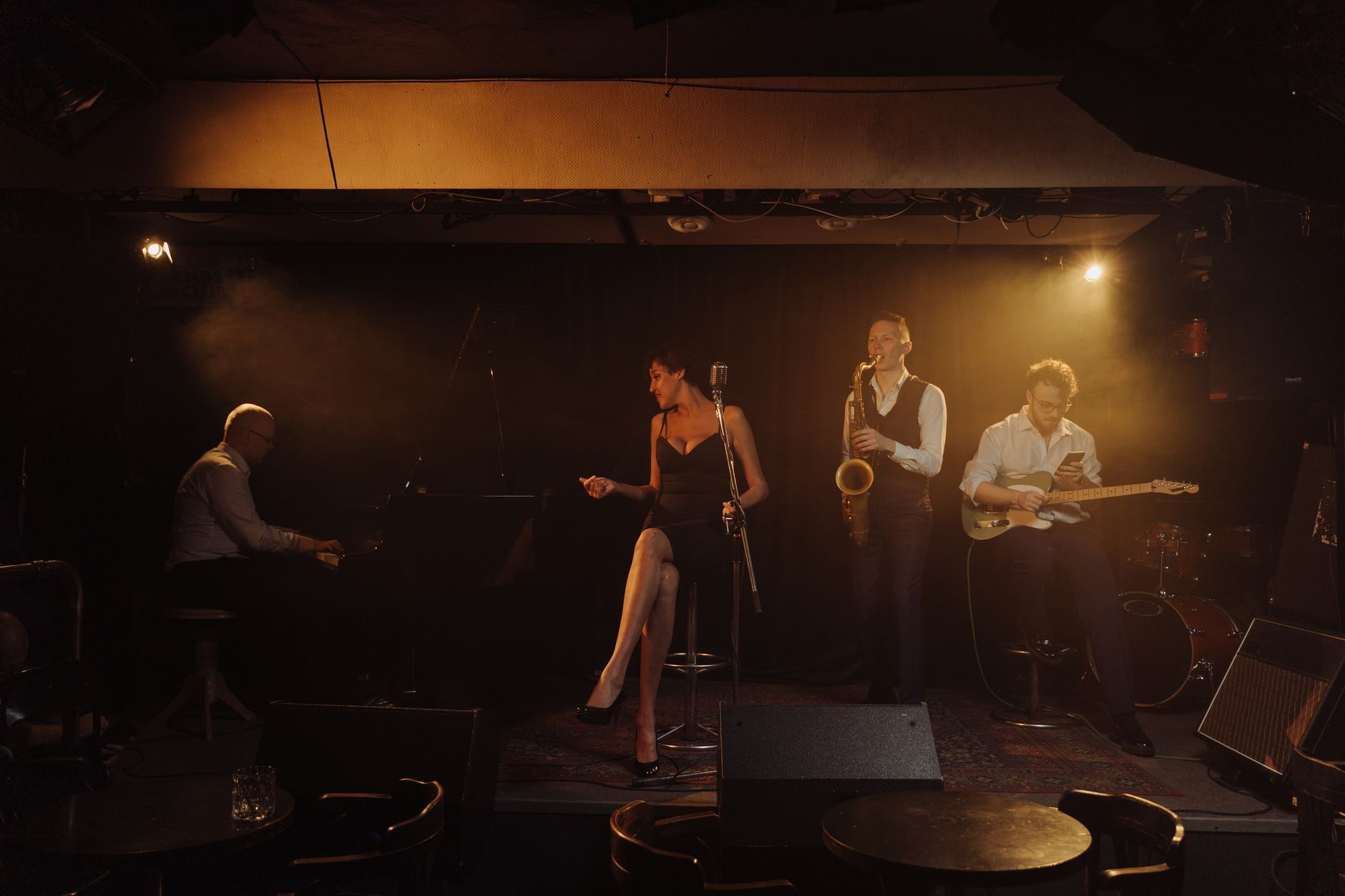 Jazz band performing on stage at a concert venue
