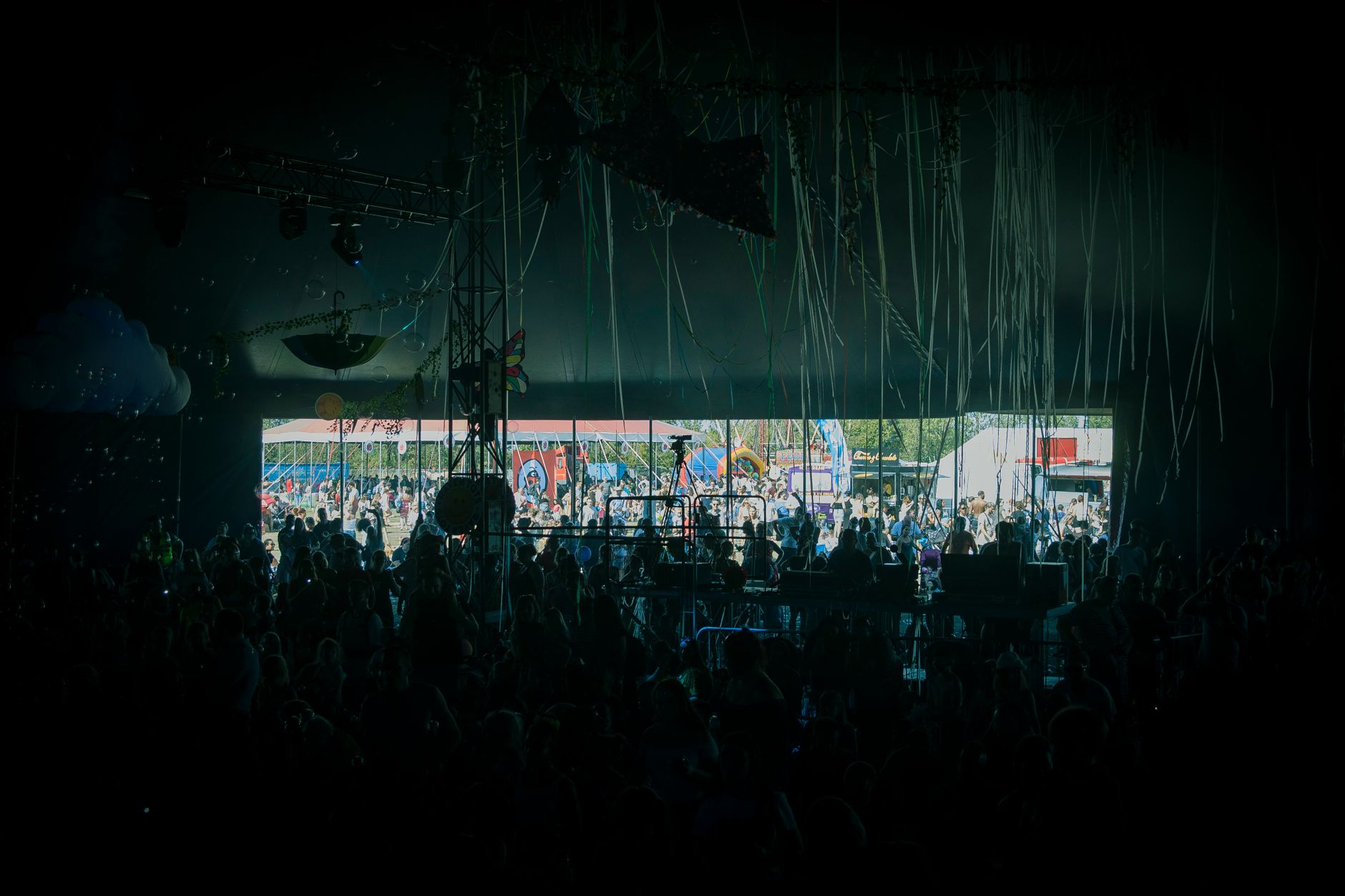 Music festival crowd at outdoor concert stage