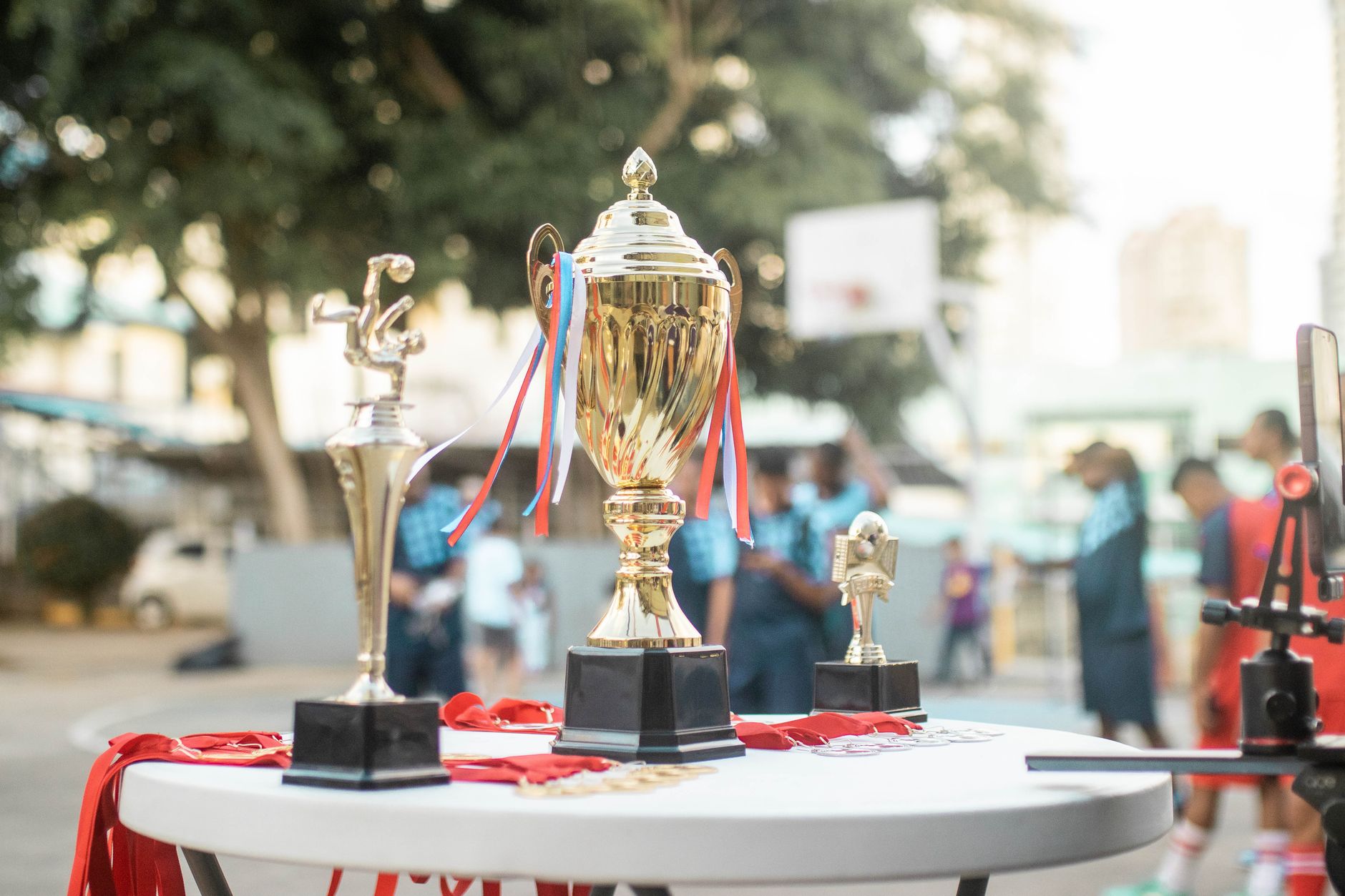 Basketball trophy and championship celebration — NBA finals