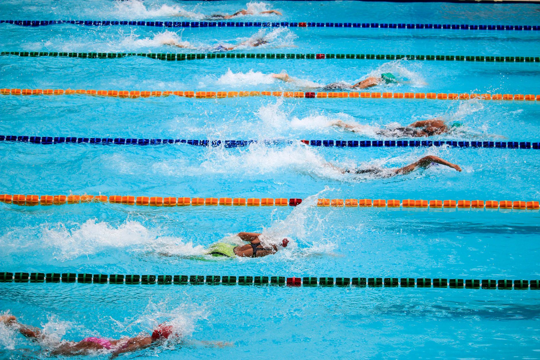 Olympic swimming pool set up for competition