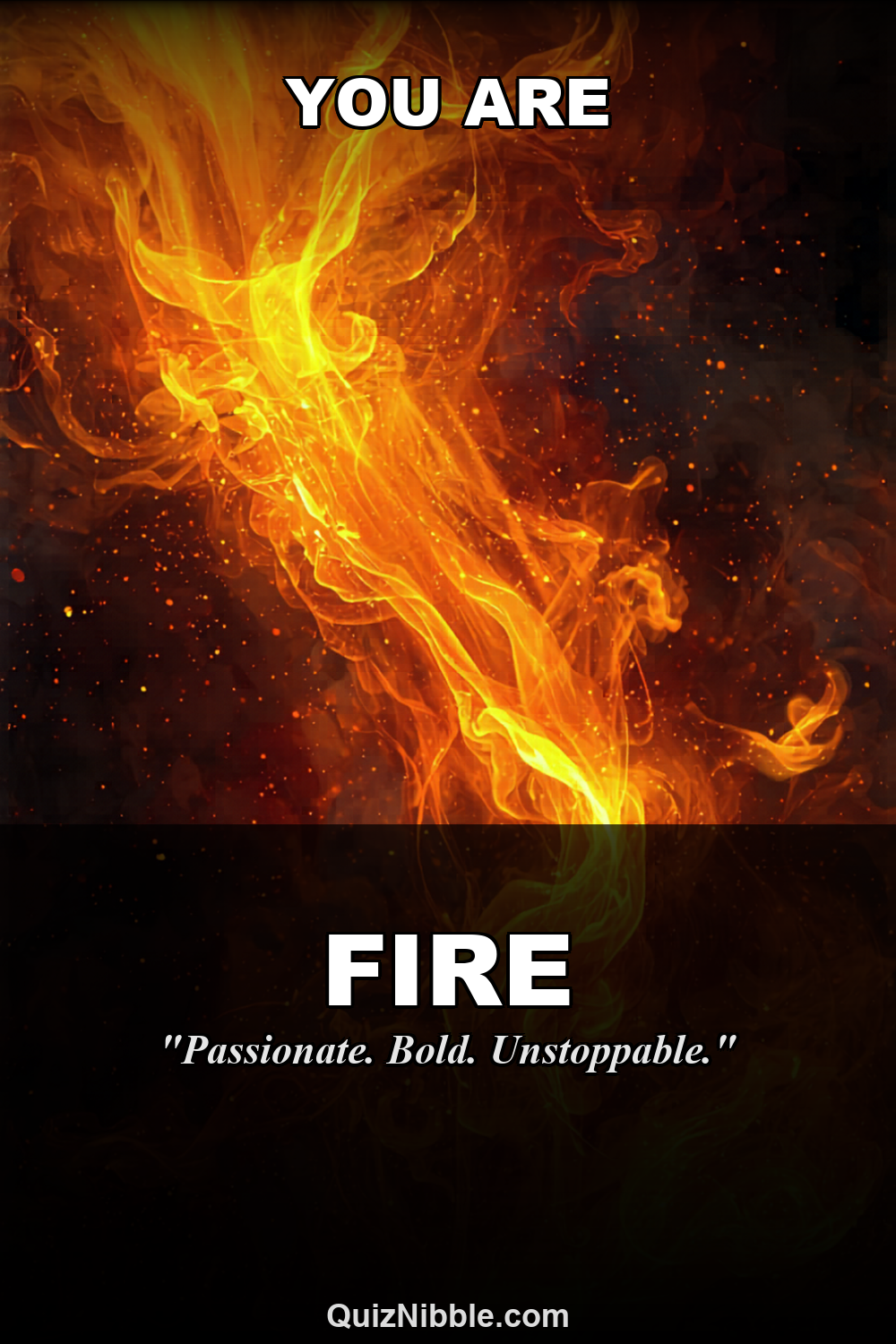 Fire result card for Which Element Are You? Fire, Water, Earth or Air?
