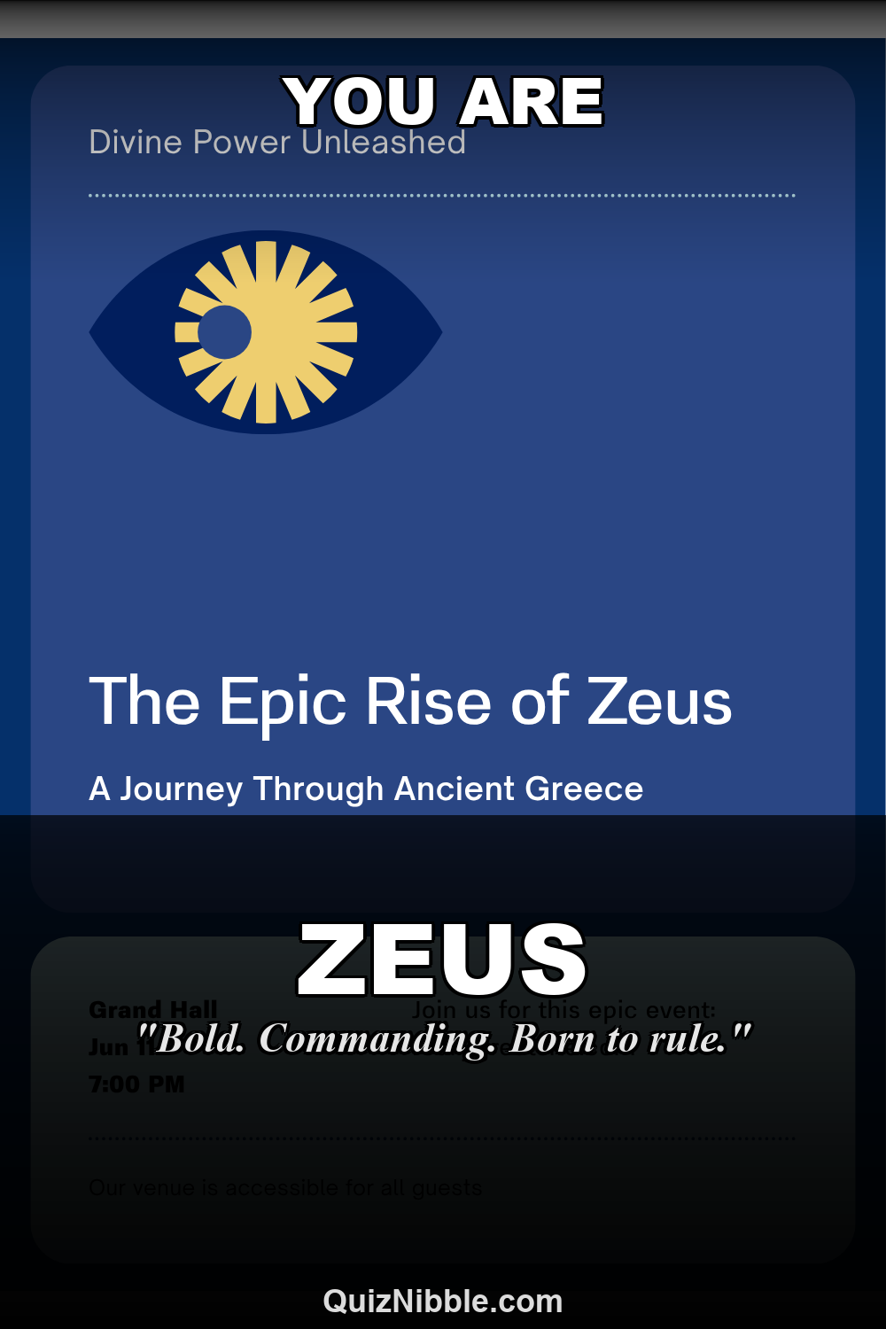 Zeus result card for Which Greek God or Goddess Are You?
