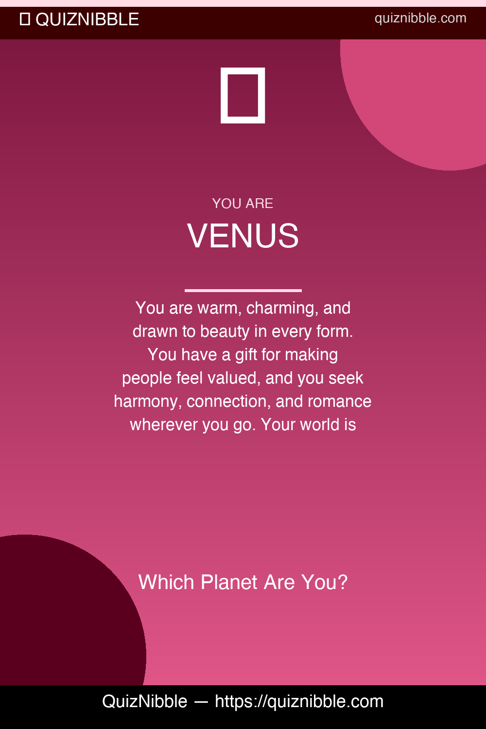 Venus result card for Which Planet Are You?