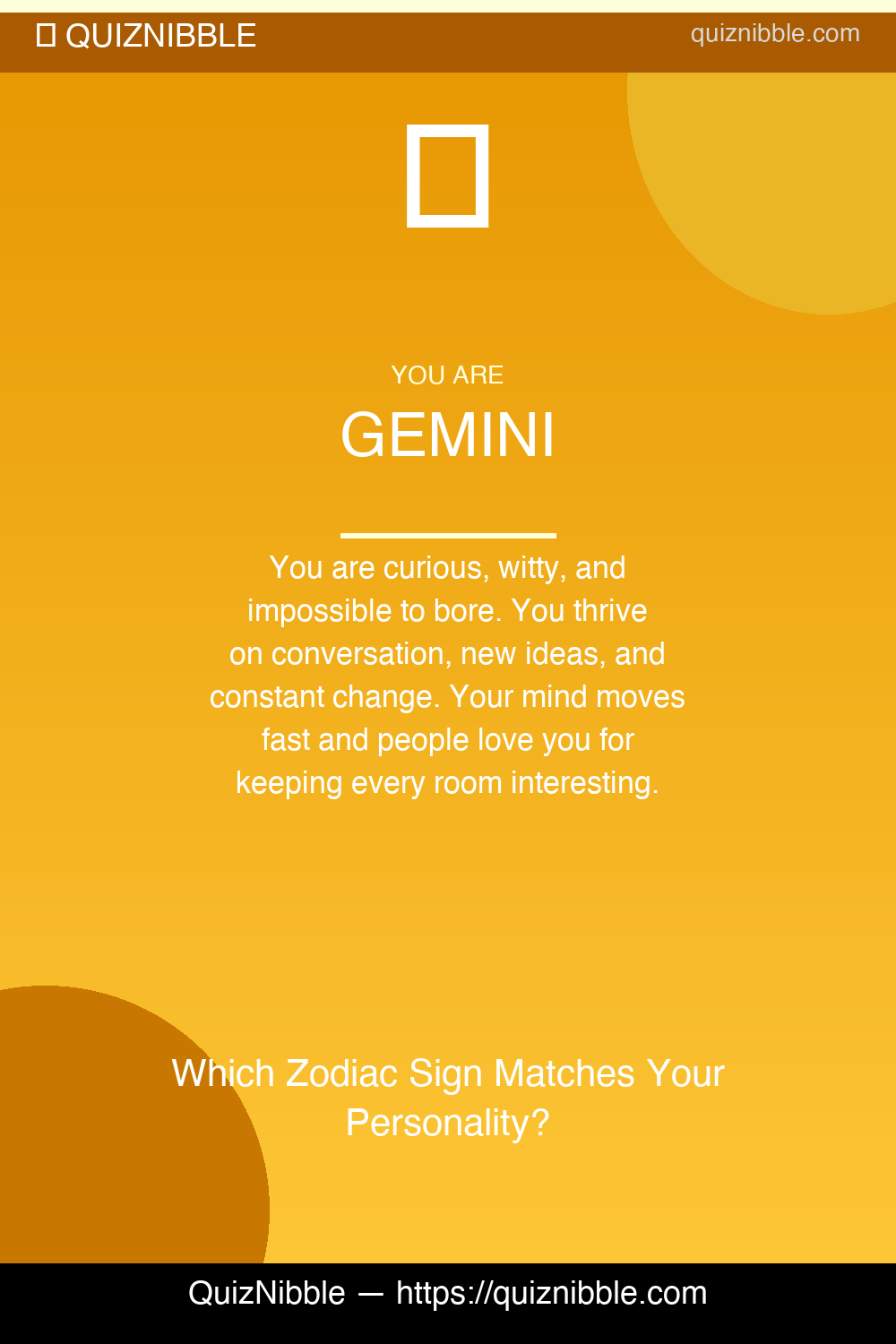 Gemini result card for Which Zodiac Sign Matches Your Personality?