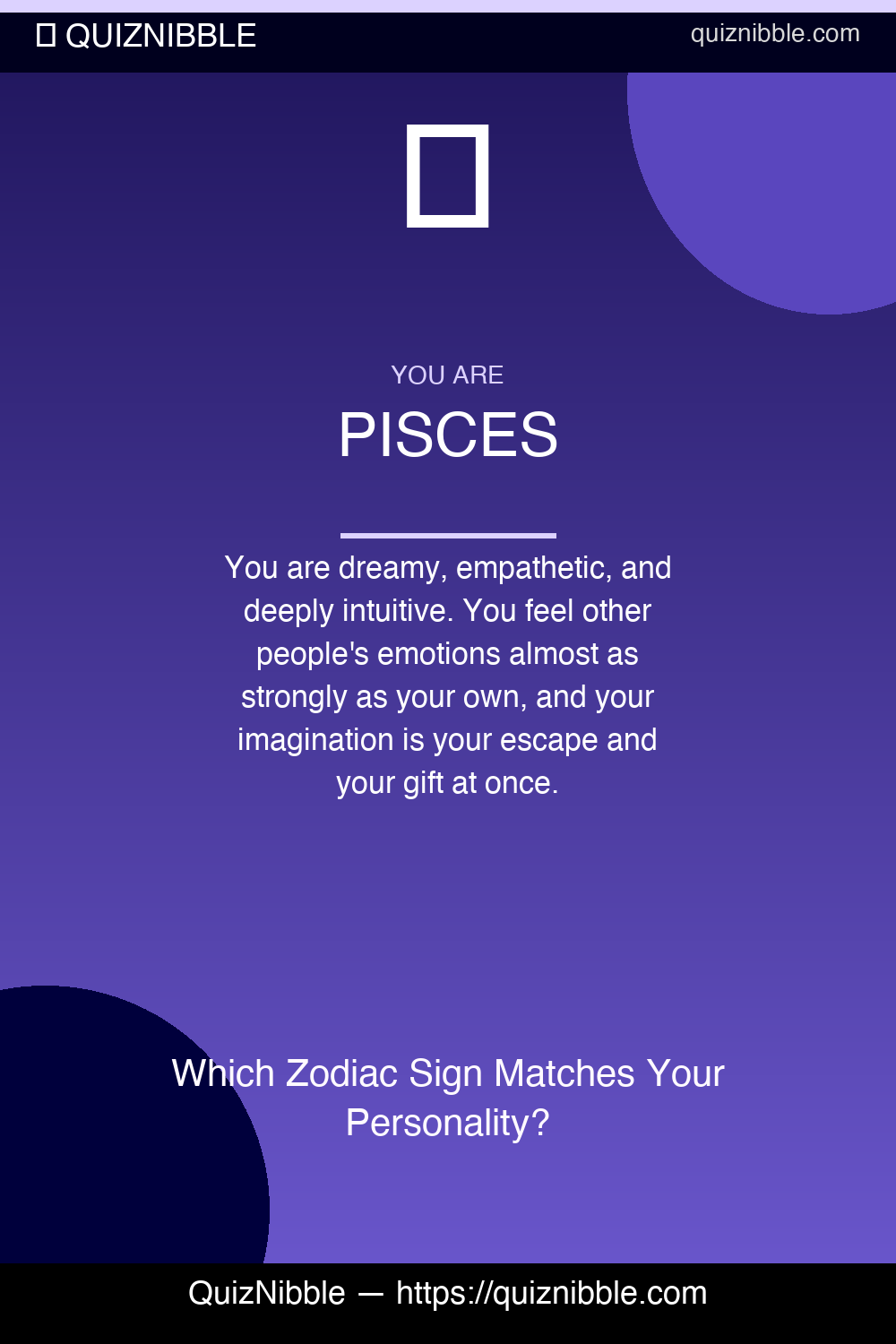 Pisces result card for Which Zodiac Sign Matches Your Personality?